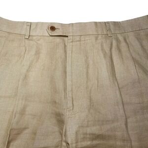 Brooks Brothers Irish Linen Pants 38x32 Pleated Wheat Brown Quiet Luxury